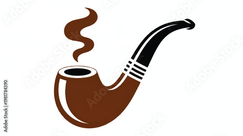 A minimalist illustration of a classic brown smoking pipe with a black mouthpiece, emitting delicate smoke, in a clean, retro vector style