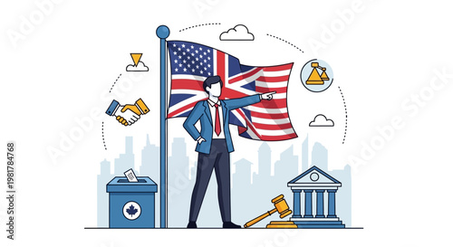 Truman faces a critical Day with flags of USA and UK waving