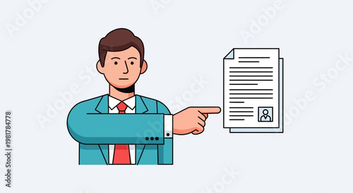 Businessman Truman shows document on a Day with explanation