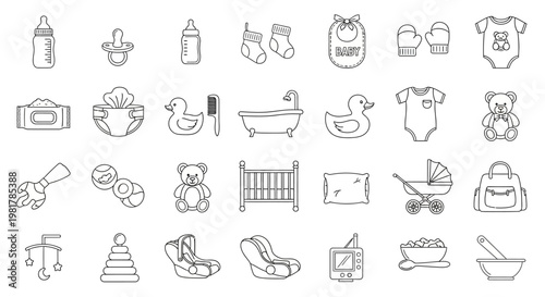 Baby care and nursery icons set.