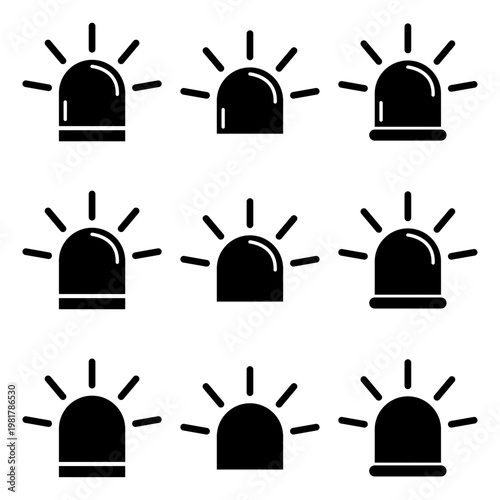 Set of Siren fire alarm sign, signal danger symbol, ambulance alert vector illustration .