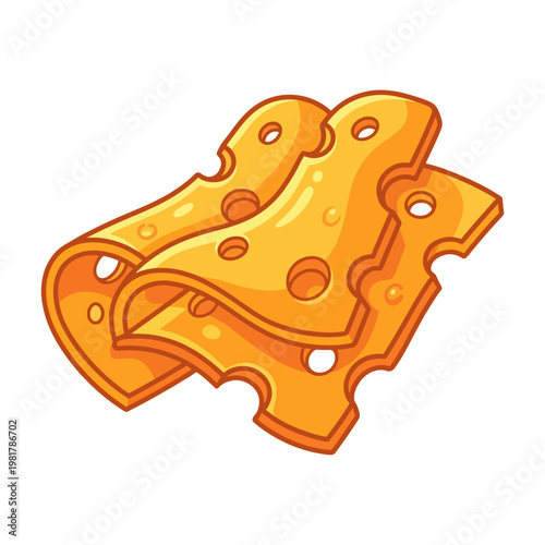 An appetizing illustration of melted cheddar cheese slices showcasing a bright orange color. This image is ideal for culinary uses and food-related projects.