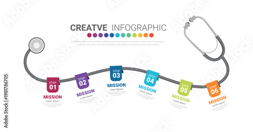 Stethoscope Healthcare Infographic 6 Steps Medical Process Roadmap
