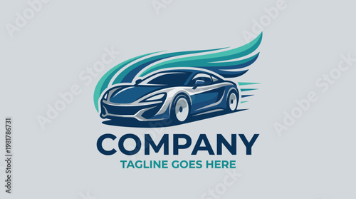 A sleek and dynamic logo design of a sports car, incorporating motion graphics to evoke speed and innovation, appealing to car enthusiasts and automotive branding.