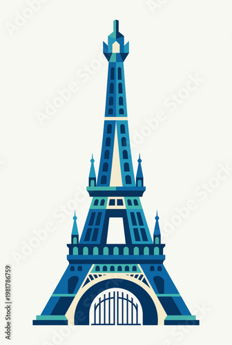 A vibrant and modern illustration of the Eiffel Tower showcases a playful take on a classic landmark, merging artistry with iconic architecture in a fresh style.