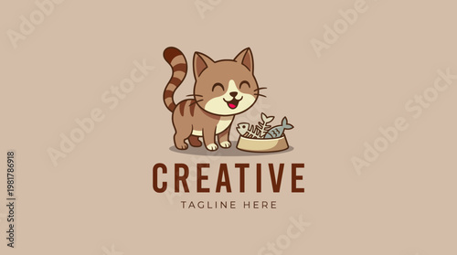 This adorable cartoon kitten holding a fish bowl represents playfulness and joy, ideal for pet-related brands, showcasing love for animals and a cheerful vibe.