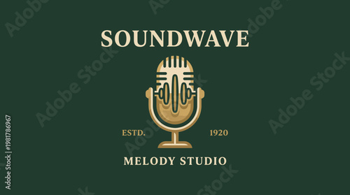 This image depicts a classic microphone design with soundwave illustrations, capturing the essence of music and audio creativity in a vintage style.