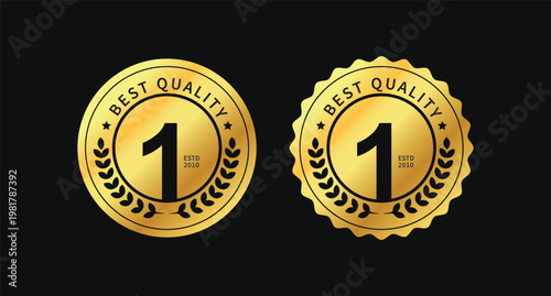 No. 1 Best Quality Label, gold circle with number 1 silhouette, vector label. Suitable for icons, logos, stickers, seals, badges, emblems, stamps.