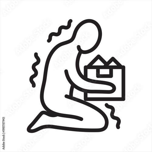 Job Termination Fear Line Icon - Employment Anxiety Symbol