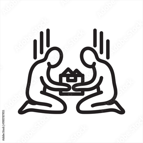 Company Downsizing Stress Line Icon - Corporate Layoff Anxiety