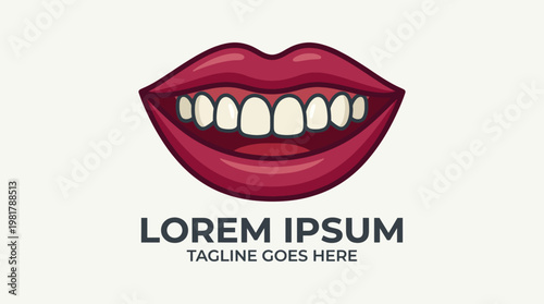 An eye-catching logo design featuring stylized lips showcasing bright teeth, perfect for dental practices or cosmetic industries focusing on beauty and health aesthetics.