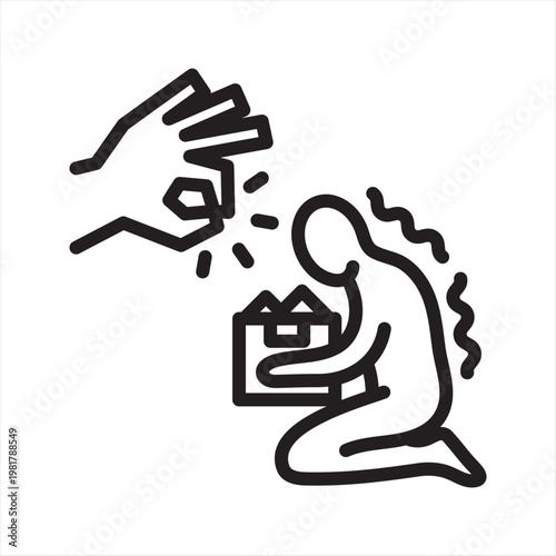 Job Termination Fear Line Icon - Employment Anxiety Symbol