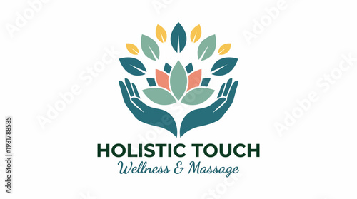 This logo features a lotus flower surrounded by hands, symbolizing holistic wellness and massage, combining nature and healing elements in an elegant design.