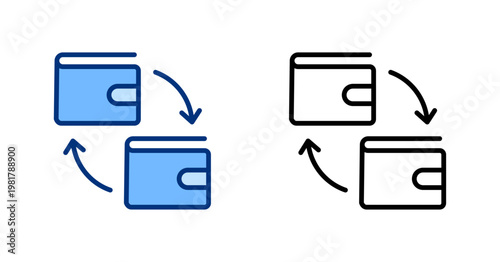 Transfer Fund thin line, solid icon ser. Digital Wallet, Finance, Payment, Mobile Banking, Financial Technology concept. Black, blue outline vector arrow icons.