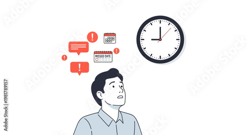 Time management, productivity concept, business vector icon, office worker, clock