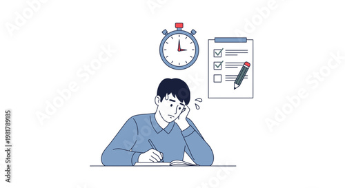 Boredom, stress, frustrated businessman, office worker, deadline anxiety, time pressure