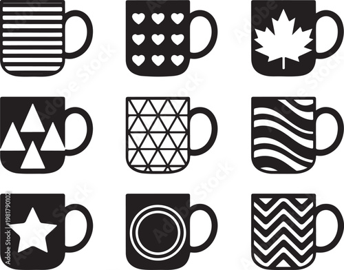 Coffee Mug Set Pattern Cups Minimal Vector Collection