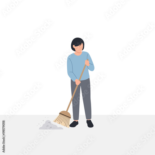 Woman Sweeping Floor