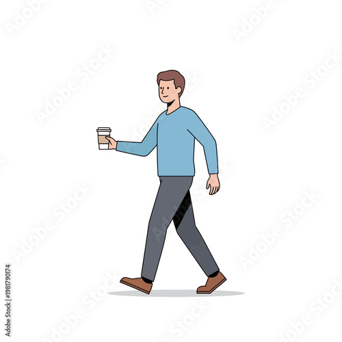 Man walking with coffee cup illustration