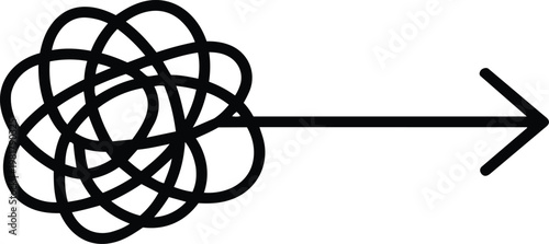 A black line drawing of a tangle with an arrow