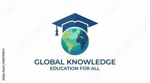 A logo featuring a globe and graduation cap, emphasizing the importance of global education and accessibility to knowledge for everyone, perfect for educational institutions.