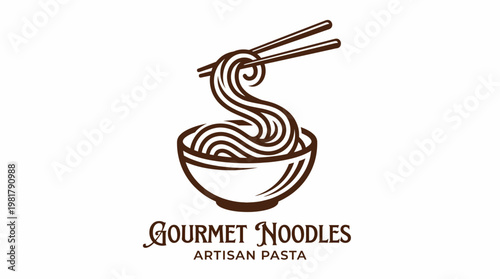A captivating logo featuring gourmet noodles elegantly twirled with chopsticks above a bowl, highlighting culinary artistry and attention to detail in food presentation.