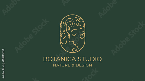 A stunning logo design featuring a feminine face surrounded by natural elements, emphasizing beauty and harmony, perfect for skincare or wellness brands.
