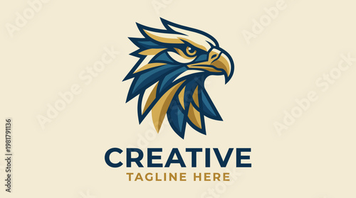 An impressive logo design featuring an eagle's head, showcasing sharp features and bold colors, capturing the essence of power and creativity within modern branding contexts.