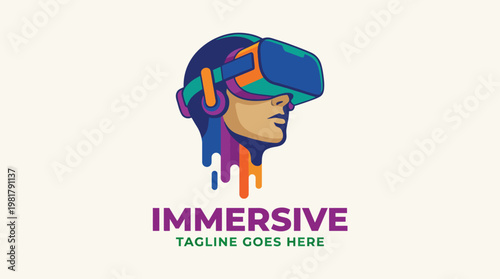 This dynamic logo features a person wearing a VR headset, illustrating themes of immersive technology and innovation, ideal for tech and gaming industries.