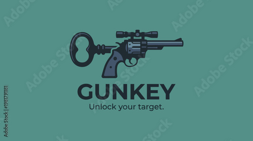 An innovative logo blending a gun silhouette with a key, representing the unlocking potential of creativity while addressing themes of security and danger in modern society.