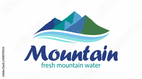 This logo features elegant mountains and flowing water, symbolizing purity and freshness, perfect for businesses related to natural beverages and outdoor adventures.