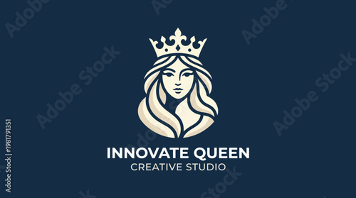 Featuring a crowned woman, this logo for Innovate Queen Creative Studio embodies elegance and creativity, appealing to artistic and promotional services.