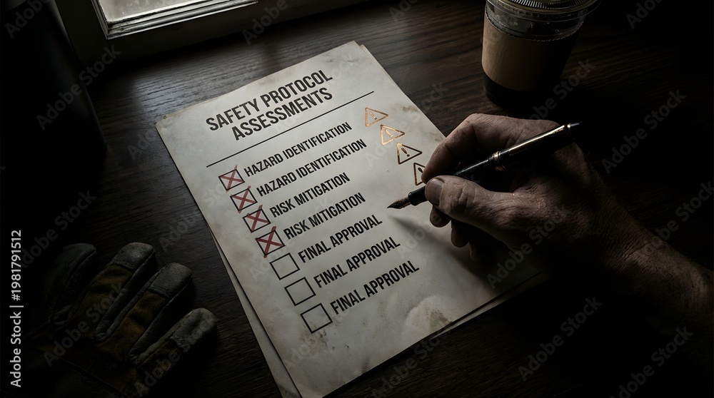 Naklejka premium safety equipment and checklist on desk
