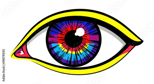 Vibrant Abstract Eye Illustration with Colorful Iris and Yellow Eyelid Outline