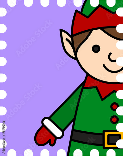 Cute Christmas Elf Postage Stamp Sticker for Holiday Journaling