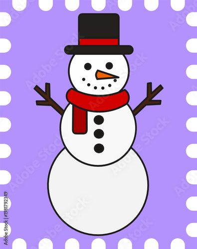Winter Holiday Snowman Stamp Ephemera for Scrapbook Decor