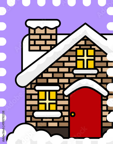 Cozy Winter Cabin Postage Stamp Sticker for Christmas Journaling