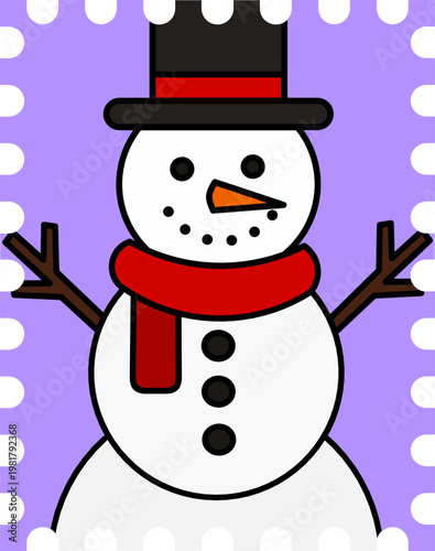 Cute Snowman Postage Stamp Sticker for Winter Journaling