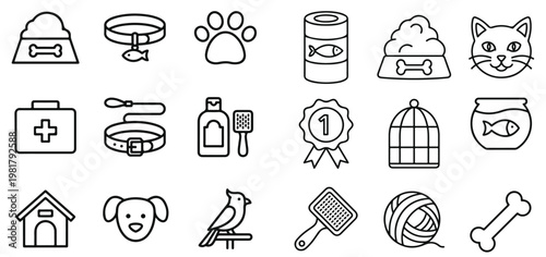 Pets icon set. Animal care and vet clinic symbol. Vector illustration.
