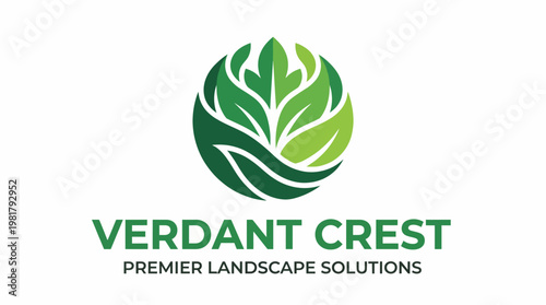 A sophisticated logo design representing Verdant Crest, showcasing the essence of premier landscape solutions through natural elements and a contemporary aesthetic.