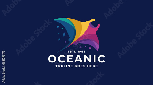 This logo features a dynamic and colorful design that represents the ocean, encapsulating movement and creativity, ideal for a brand focused on marine or aquatic themes.
