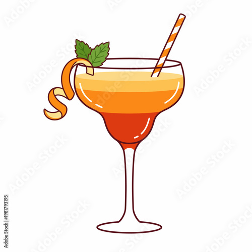 A stunning cocktail garnished with an orange twist and mint leaf presents a vibrant and refreshing drink, showcasing creativity and flair in mixology for cocktail enthusiasts.