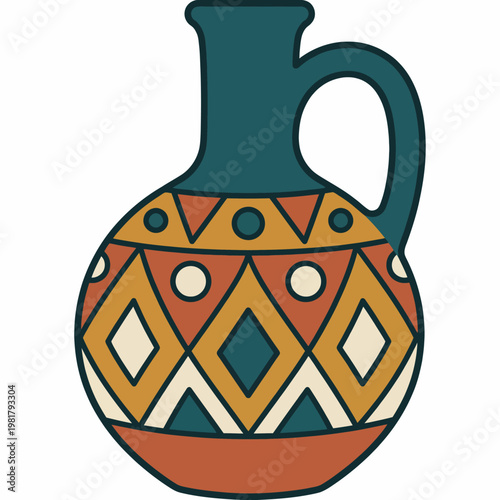 This decorative illustration of a pottery vase showcases intricate patterns and warm colors, embodying cultural heritage and artistry in clay design and decoration.