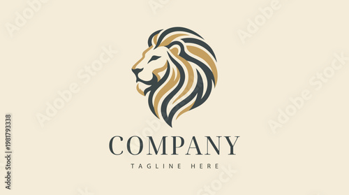 This striking illustration features a lion's head with a majestic gold and black mane, symbolizing strength, pride, and authority in a stylish and clean design.