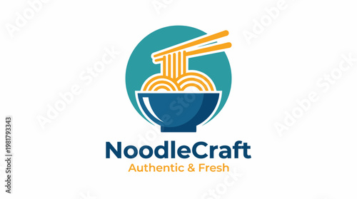 This vibrant logo showcases a bowl of noodles with chopsticks, representing authentic cuisine and freshness, perfect for restaurants or food businesses looking for an eye-catching identity.