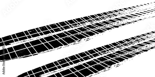 Abstract Tire Track Marks with Grunge Texture, Black and White Urban Road Pattern Background