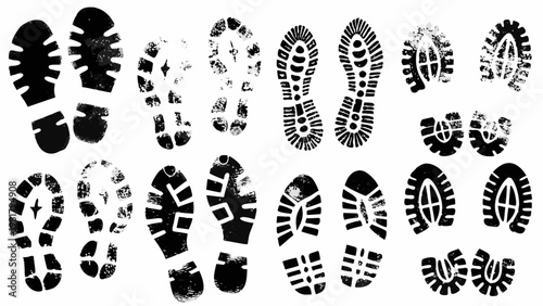 Collection of various black shoe and boot print impressions
