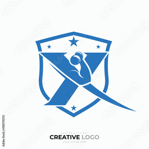 Letter X with muscle shield fitness monogram logo branding