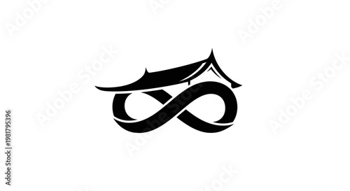 A stylized infinity symbol combined with a roof.