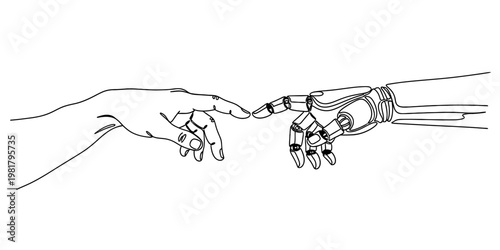 Obraz na plátně A minimalist black and white line art illustration showing a human hand reaching